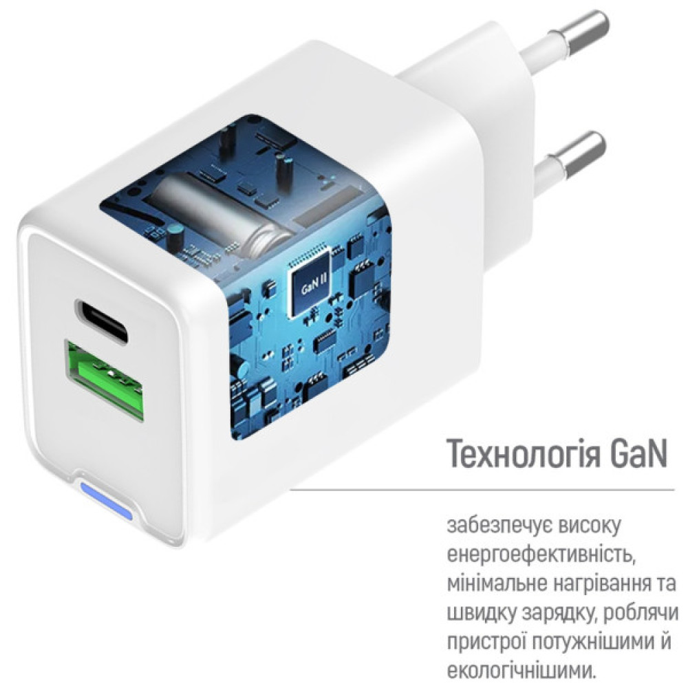 Зарядний пристрій ColorWay C101A GaN Mini 20W PD PPS USB-C + USB-A QC4.0 + cable USB-C to USB-C black (CW-CHS062PDC-WT)