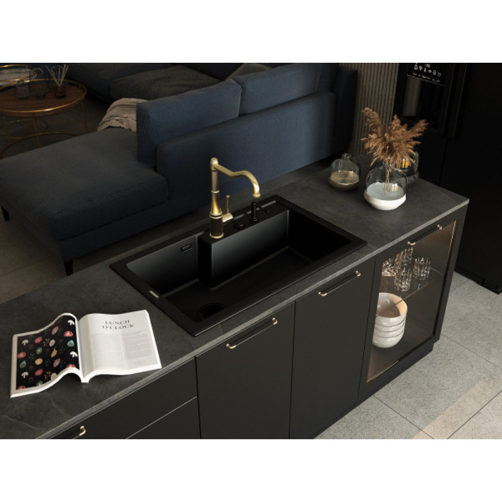 Мийка кухонна Deante Eridan, граніт, прямокутна, без крила, 800х500х214мм, чаша - 1, врізна, чорна