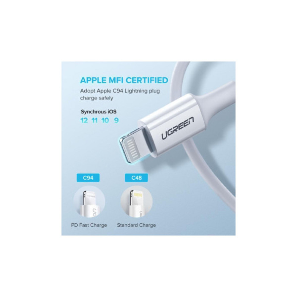 Дата кабель USB-C to Lightning 1.0m 3A US171 white Ugreen (10493)