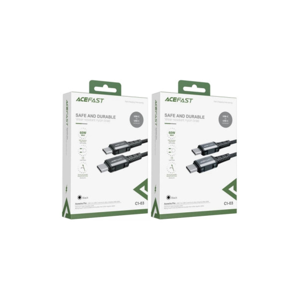 Дата кабель USB-C to USB-C 1.2m 3A nylon black Acefast (6974316280521)