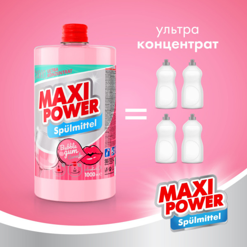 Засіб для ручного миття посуду Maxi Power Бабл Гам запаска 1000 мл (4823098411970)
