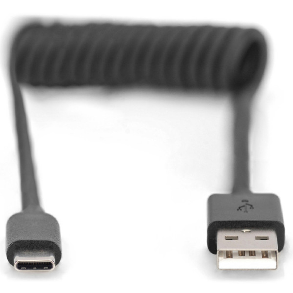 Дата кабель USB 2.0 AM to USB-C 1.0m (0.32m) spiral black Digitus (AK-300430-006-S)