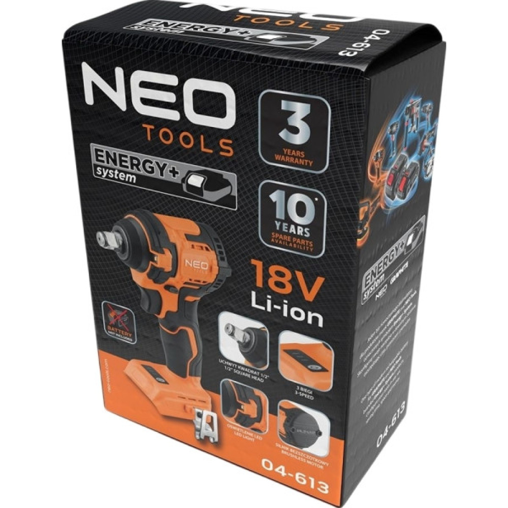 Гайковерт ударний Neo Tools Energy+ 18В 350Нм 2500об/хв 1/2" 3 швидкості 1.1кг без АКБ та ЗП