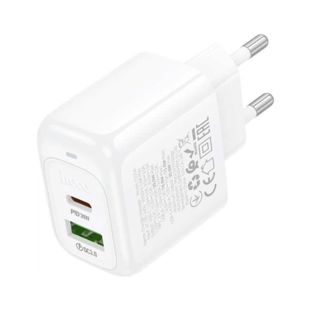 Зарядний пристрій HOCO CS55A 1xUSB-C PD30W + 1xUSB QC3.0 white (6942007631549)
