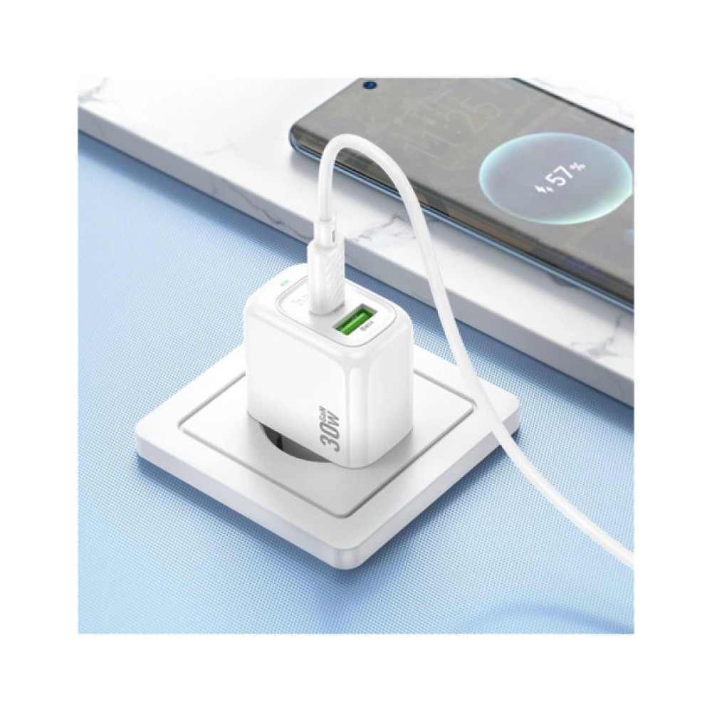 Зарядний пристрій HOCO CS55A 1xUSB-C PD30W + 1xUSB QC3.0 white (6942007631549)