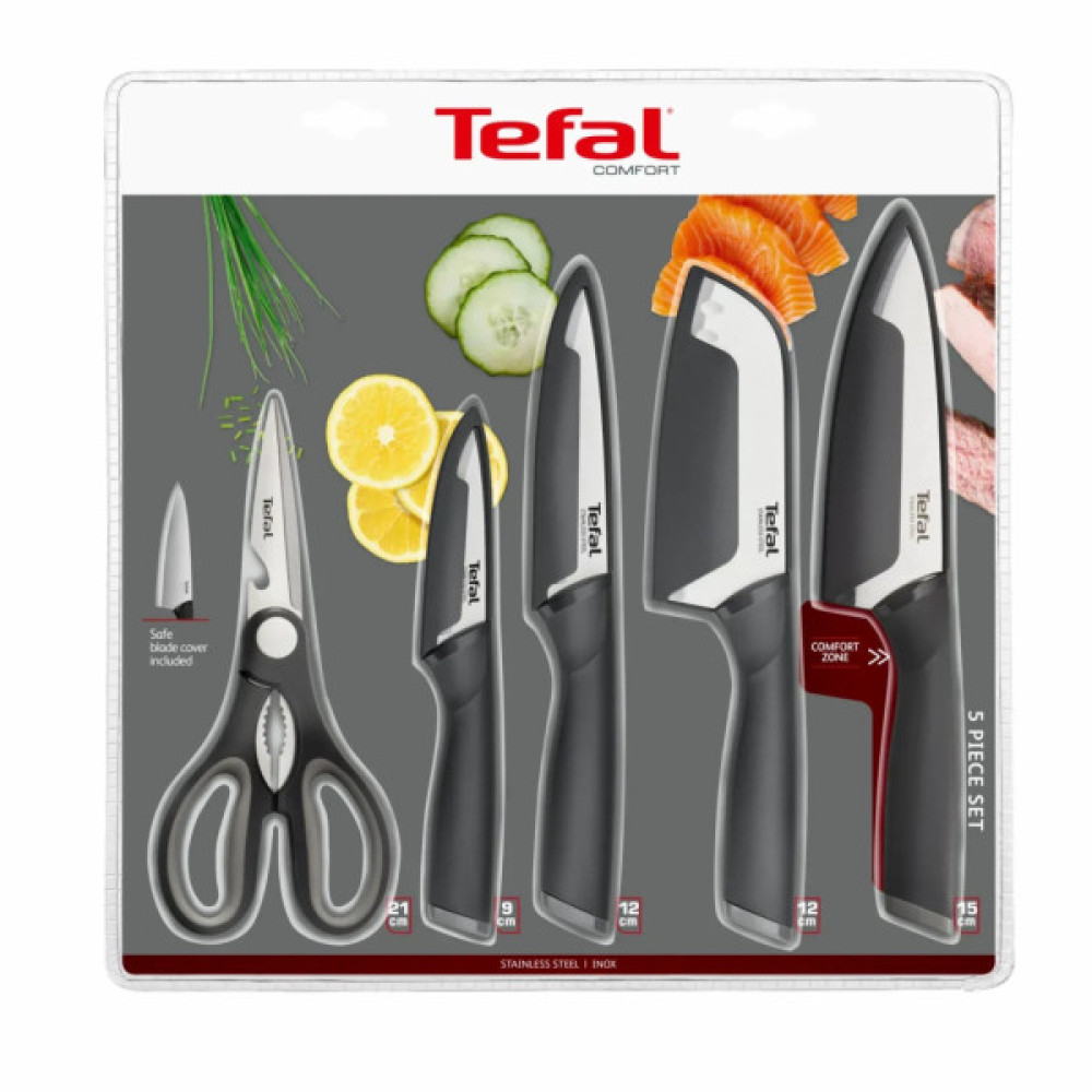 Набір ножів Tefal Comfort, 5 предметів, чорний (K2215S55)