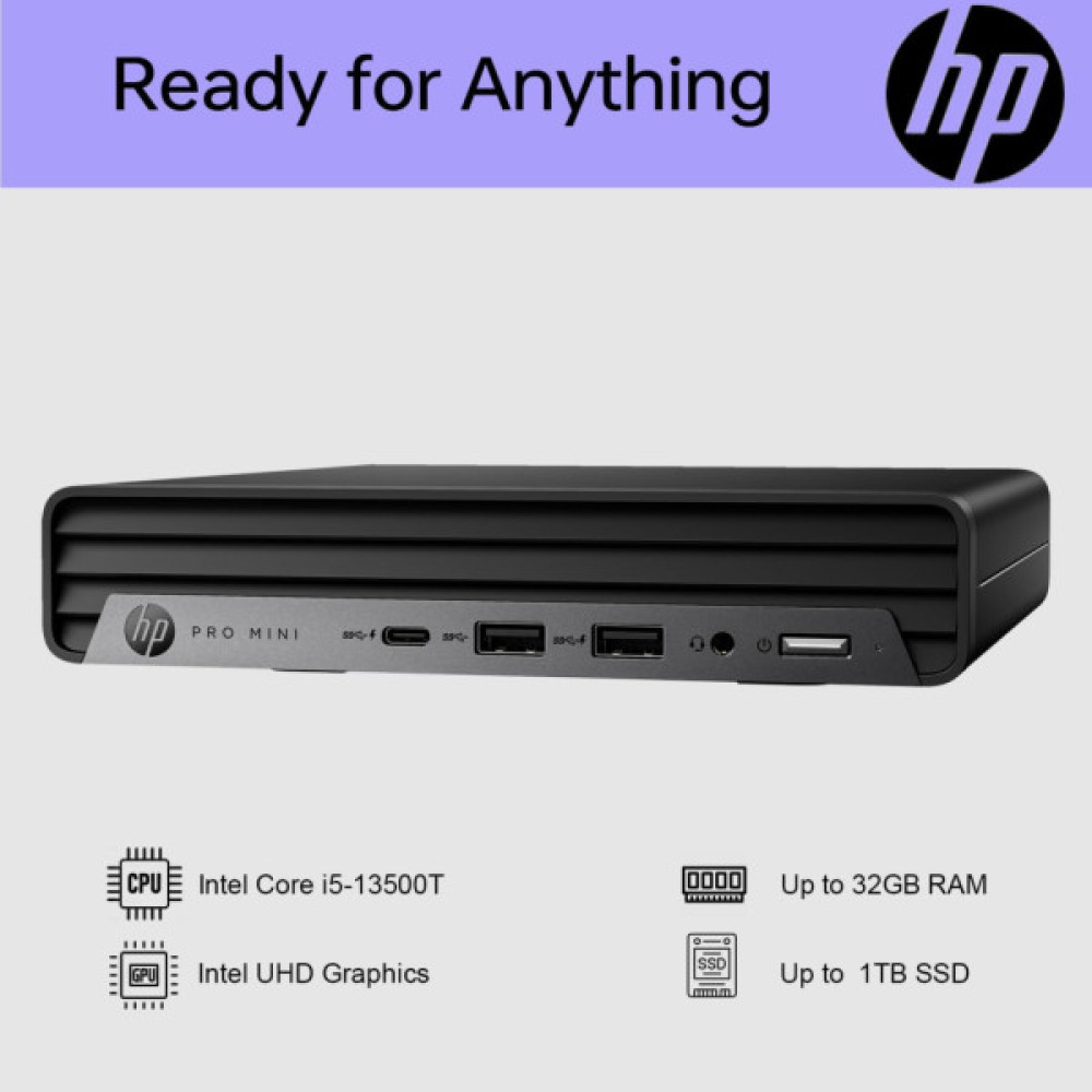 Комп'ютер HP Pro 400 G9 Mini / i3-13100T, 8, 512, WiFi, кл+м, Win11P (884V0EA)