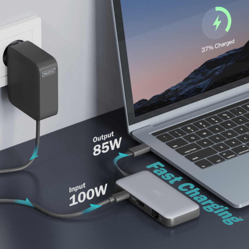 Порт-реплікатор Digitus USB-C > HDMI/2xUSB-A/USB-C/SD/MicroSD/RJ54 (DA-70914)