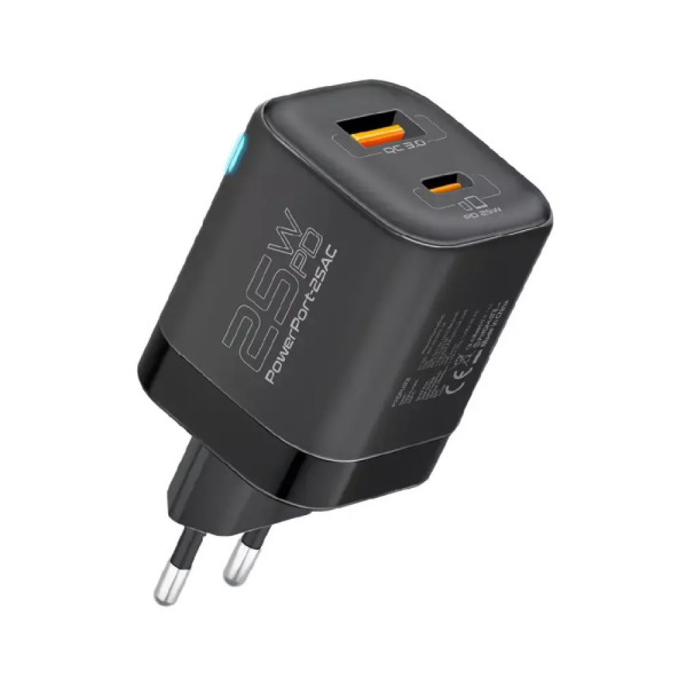Зарядний пристрій Promate USB-C + USB-A (powerport-25ac.black)