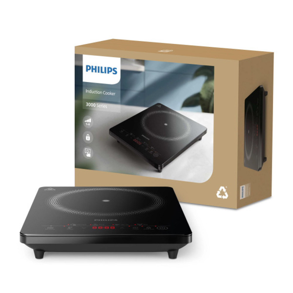 Плитка настільна Philips індукційна, комф. - 1, 2000Вт,  управл - сенсор , чорний