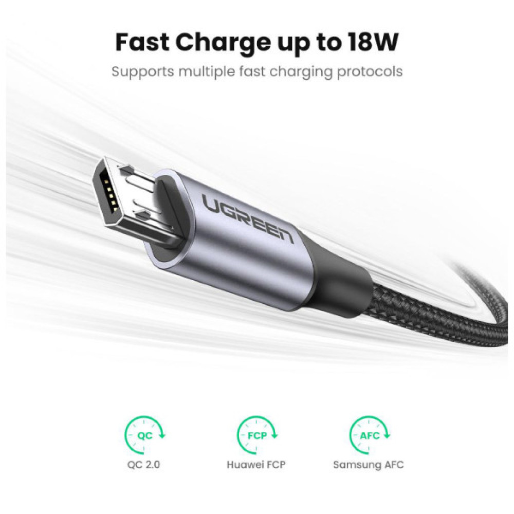Дата кабель USB 2.0 AM to Micro 5P 0.5m 2A US290 black Ugreen (60145)