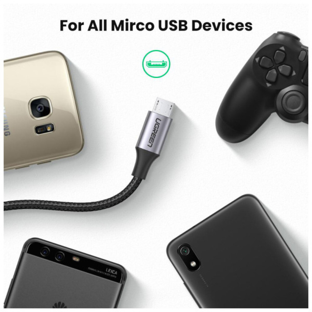 Дата кабель USB 2.0 AM to Micro 5P 0.5m 2A US290 black Ugreen (60145)