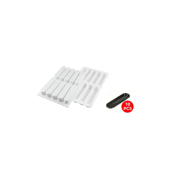 Форма для випікання Silikomart Fashion Eclair 130 x 25 h 25 mm + каттер + 10 підставок (FASHION ECLAIR 80)
