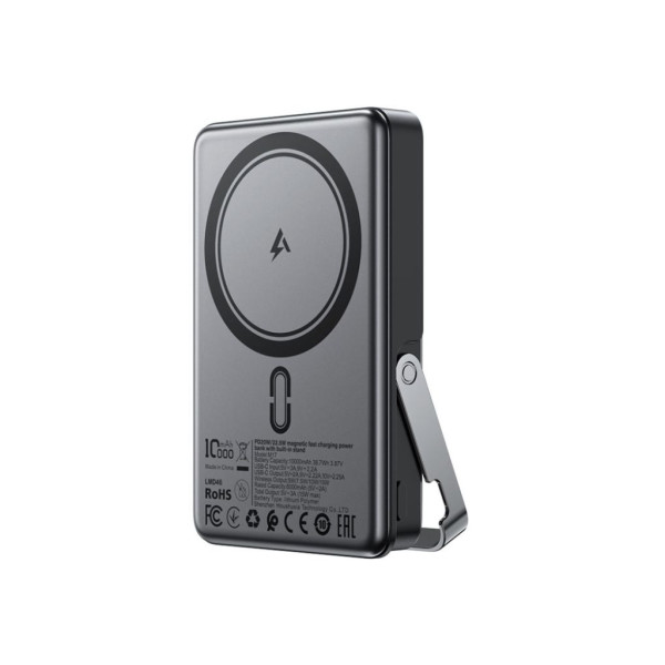 УМБ Acefast Magnetic Wireless 10000mAh 22.5W PD,QC 3.0 USB-C In/Out, QI 15W, with holder M17 Black (6974316284000)
