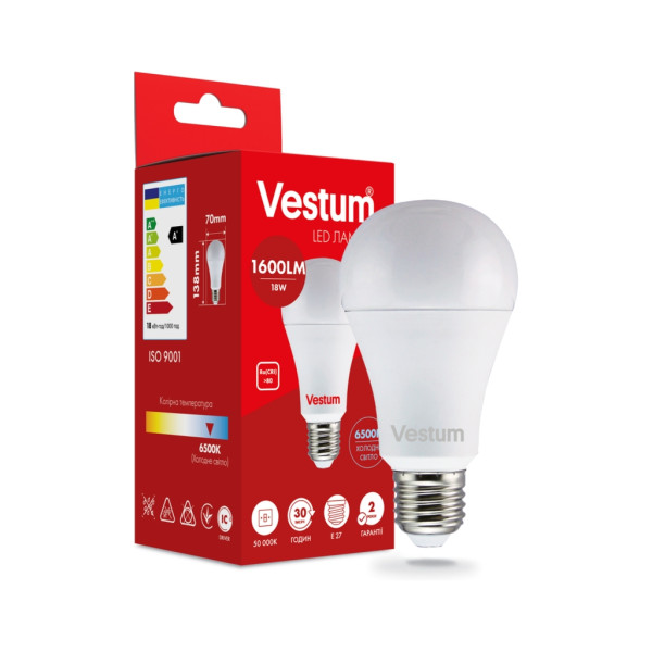 Лампочка Vestum A70 18W 6500K 220V E27 (1-VS-1113)