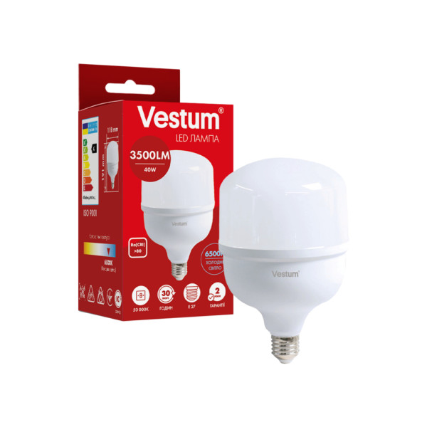 Лампочка Vestum LED T120 40W 6500K 220V E27 (1-VS-1609)